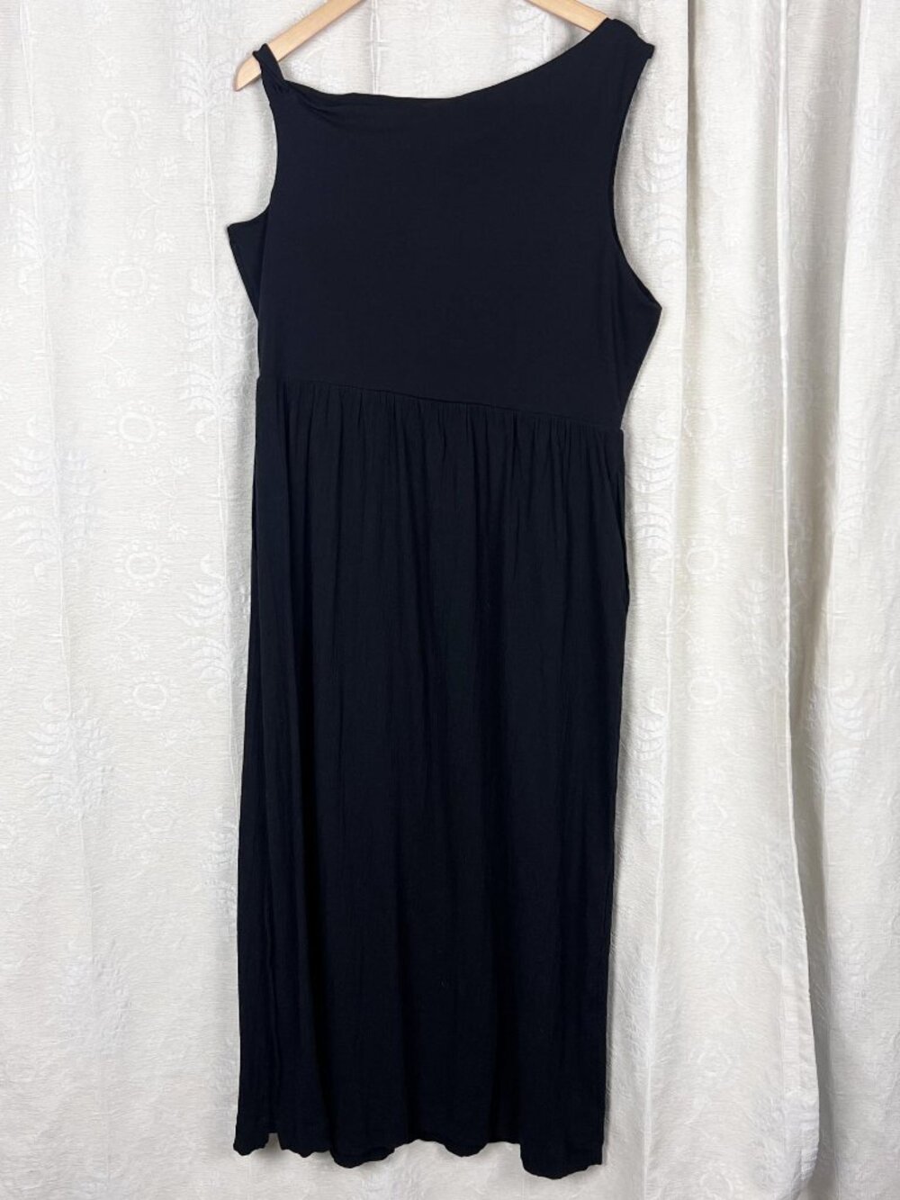 LOFT Beach Twist Shoulder Mixed Media Pocket Dress black flowy vacation XL NEW - Picture 6 of 10